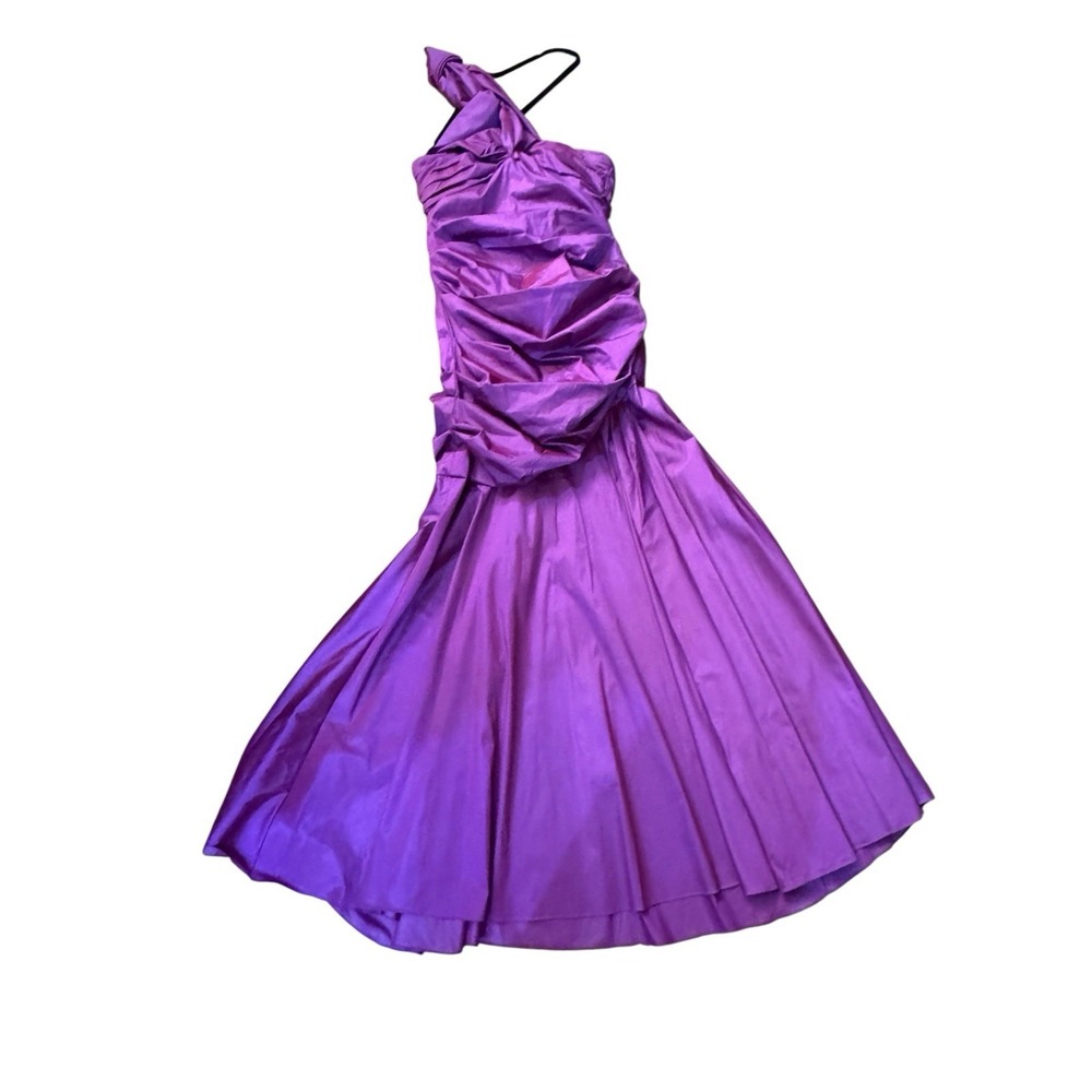 Theia Couture 880828 Orchid Taffeta Ruched Off‎ Shoulder Stretch Gown Size 10 - Picture 12 of 15